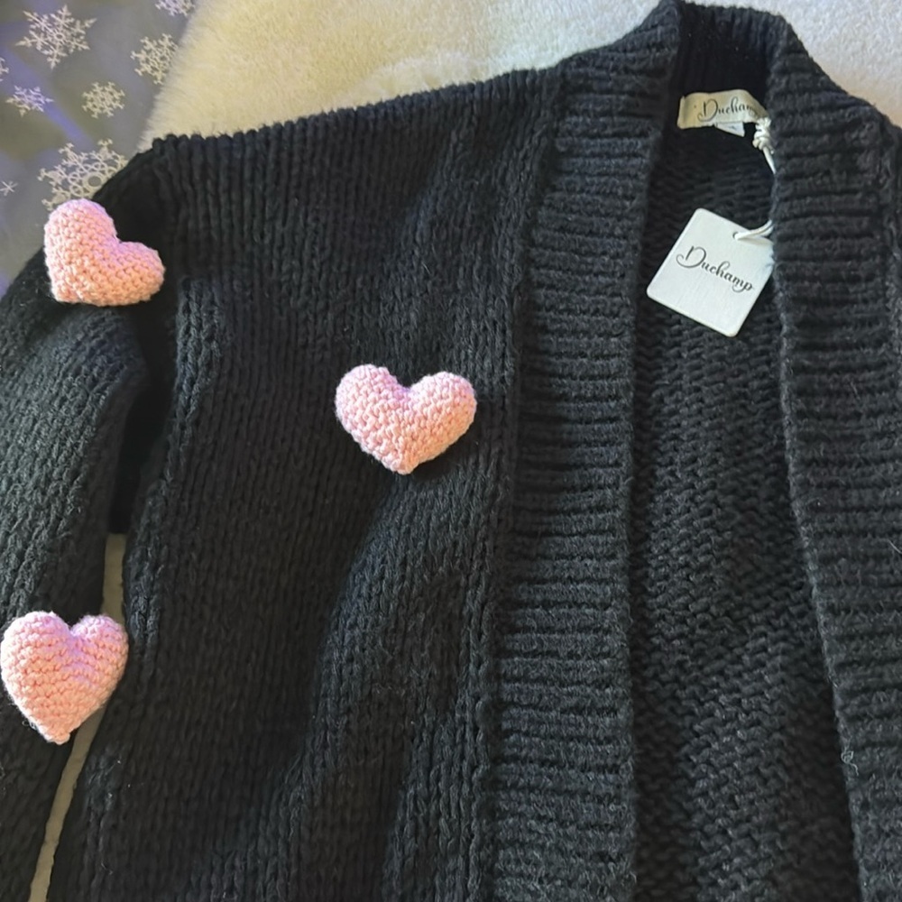 Heart 3D Cardigan Sweater ~ Sweetest Oversized Knit Valentine's Day cardigan 🩷 - Picture 5 of 10